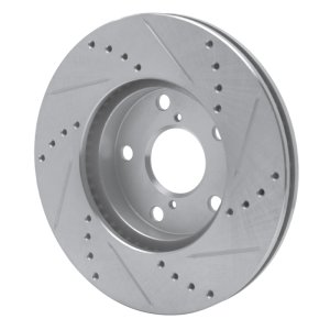 Toyota RAV4 Brake Rotor (1) - Front Left - R1 Concepts - Drilled & Slotted - Silver - `01-`05